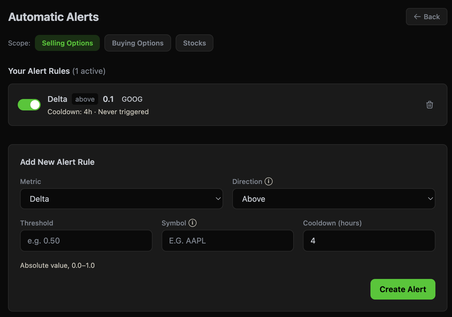 Alert notification for position