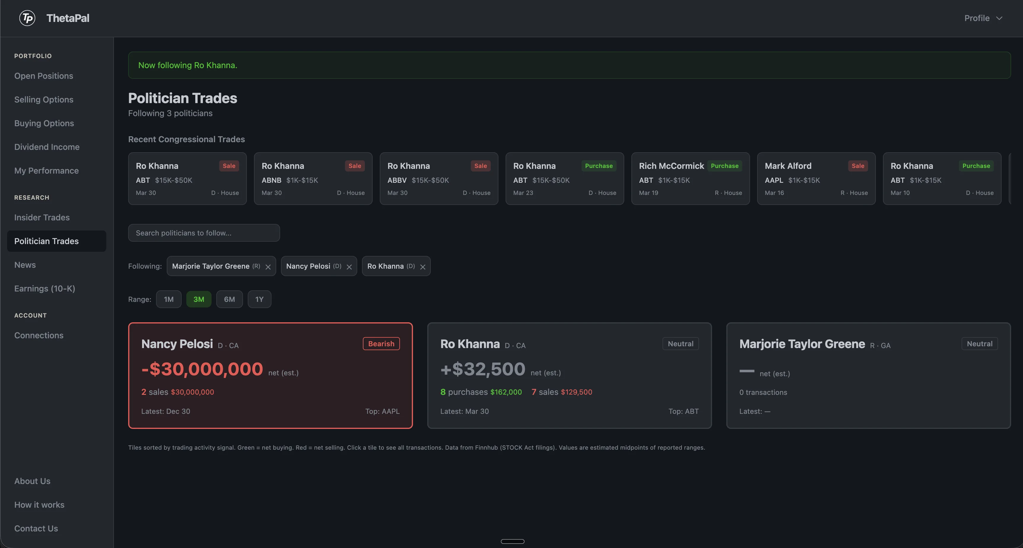 ThetaPal politician trade tracker