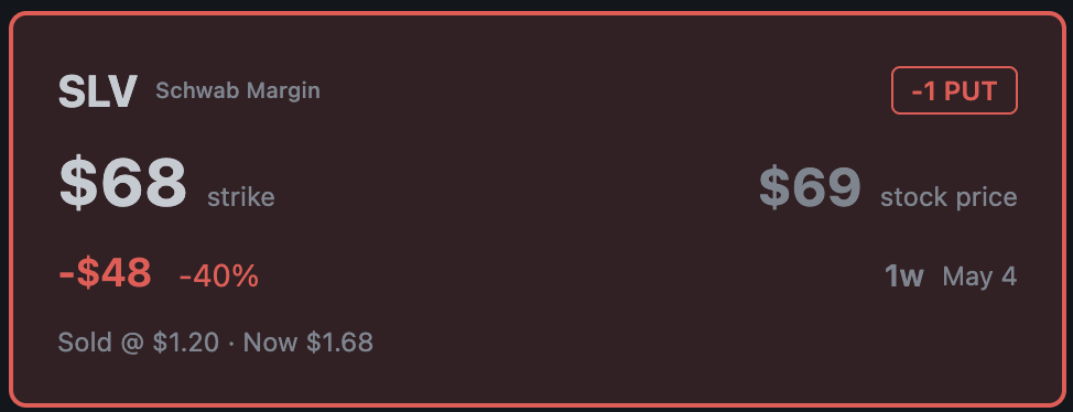Negative option tile showing red border and loss